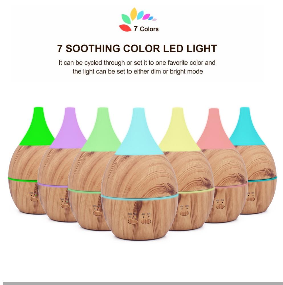 Aromatherapy Essential Oil Diffuser, Wood Grain 300ml, 4 Time Setting, Ultrasonic Cool Mist Humidifier for Home