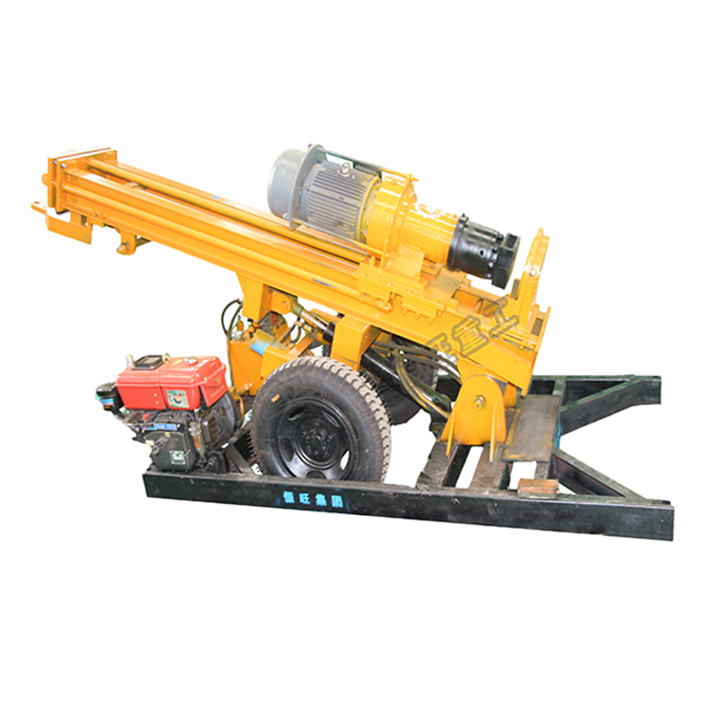 diesel power source wheel type hydraulic lifting drill pipe pneumatic water well drilling rig for marble geology