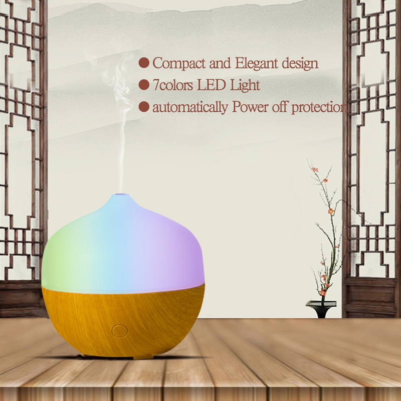 Essential Oil Diffuser 130ml Ultrasonic Aroma Humidifier with 14 Color Shades, Wood Grain, Cool Mist Whisper-Quiet Aromatherapy