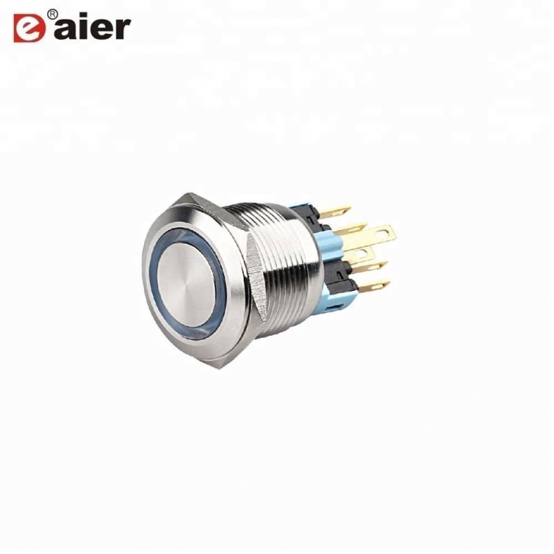 1NO1NC SPST ON OFF Sliver Metal Shell With Blue LED Ring  Metal Button Switch
