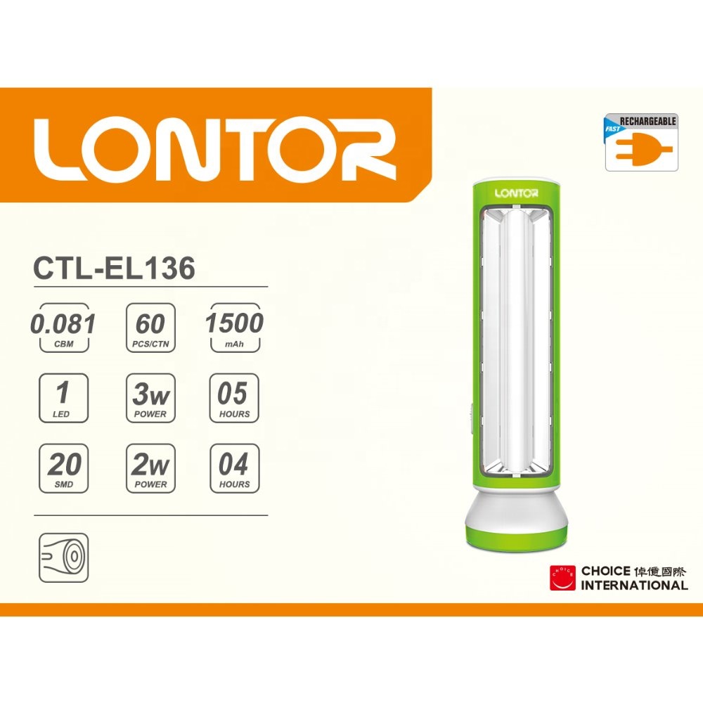 LONTOR rechargeable emergency light with torch function       EL136