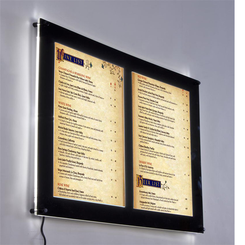 Crystal led sign card holder wall mounted project lightbox advertising signage restaurant menu super slim light box