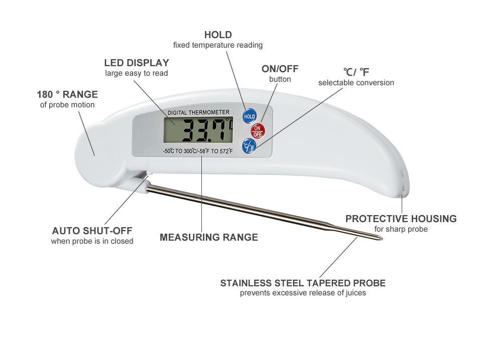 Digital Probe Thermometer Foldable Food BBQ Meat Oven Folding Kitchen Thermometer Cooking Water Oil Tools