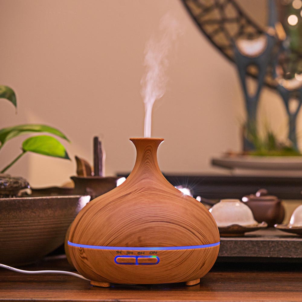 USB LED Touch Wood Grain Air Aromatherapy Humidifier Purifier Oil Diffuser 300ml