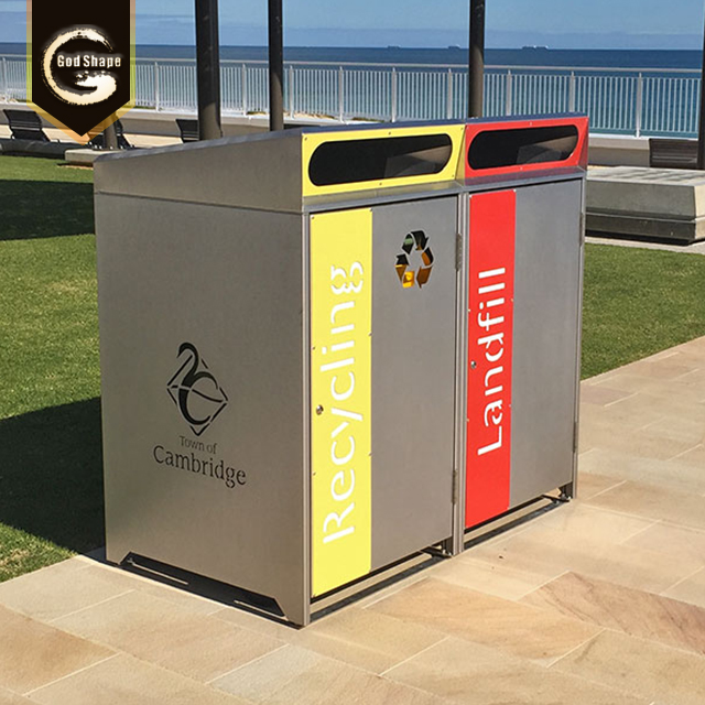 Large Custom Recycle Outdoor Stainless Steel Metal Garbage Trash Can Waste Bin Dustbin