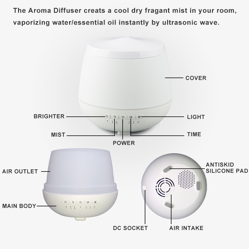 White color 350ml Aroma Diffuser Ultrasonic Cool Mist Aromatherapy Humidifier with 7color LED lights