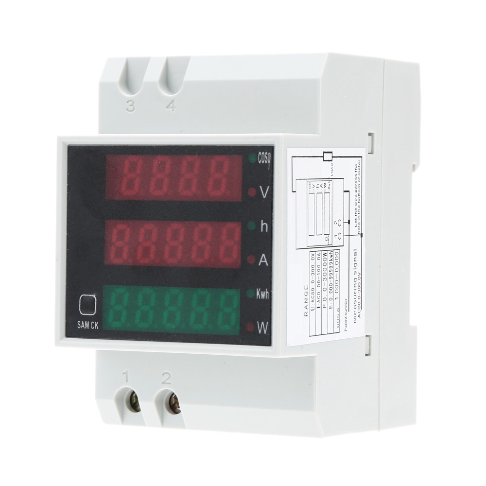 AC80-300V 100A Multi-functional Power Energy Meter Digital Din Rail Current Voltage Power Factor Meter Ammeter Voltmeter