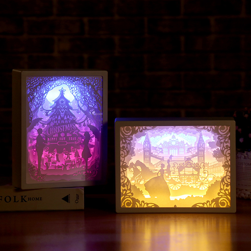 Valentines 3D Paper Carving Lamp USB Decoration MINI Night Light With Frame,Exclude Battery