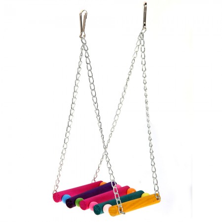 Parrot Bird Pet Wooden Hanging Swing Birdcage Play Toy Colorful