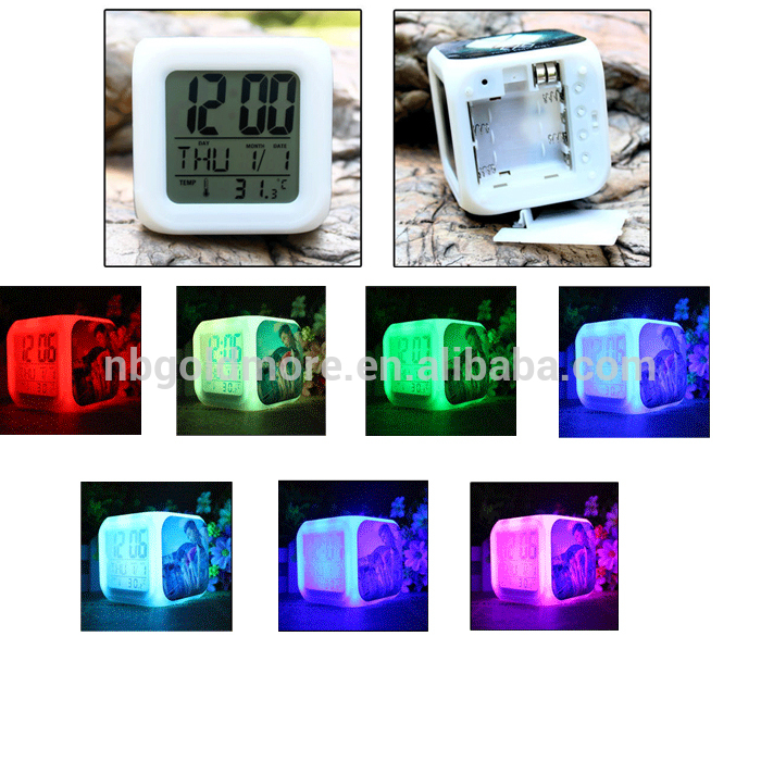 Ningbo Factory Novelty Plastic Desk LED Alarm Clock Frozen night light up color change cube digital clock