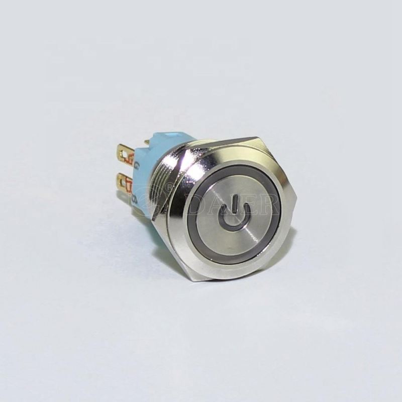 19mm Hole Size 1NO 1NC 5 Pin Power Symbol Led Pushbutton Switch