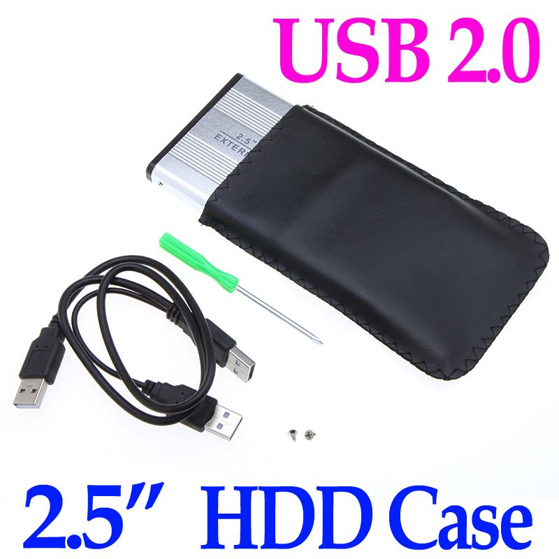 USB 2.0 2.5 SATA External Hard Drive Disk Box HDD CASE Box with USB Power Cables Silver Enclosure Free Drop Shipping