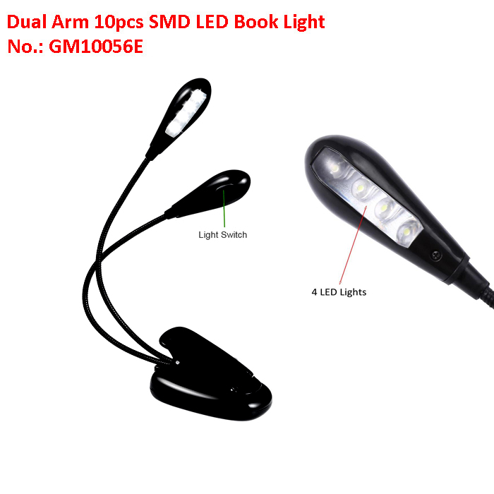 10 LED Bedroom Adjustable Gooseneck Flexible Desk Lamp Clip On Travel Dual Arms Stand Convenient Reading Light Gift