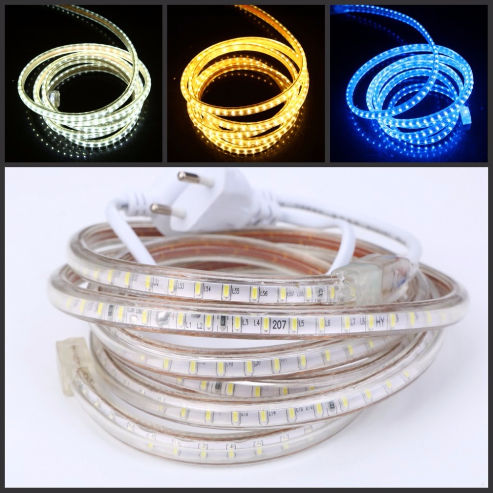 LED Strip 220V 240V 5050 SMD IP67 Waterproof tape Lights Rope White Blue UK plug