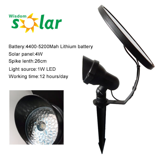 Long Life 1 W LED one piece wireless Solar Garden Spike lights Ground Mounted or Wall Solar Light IP65, Matt Black