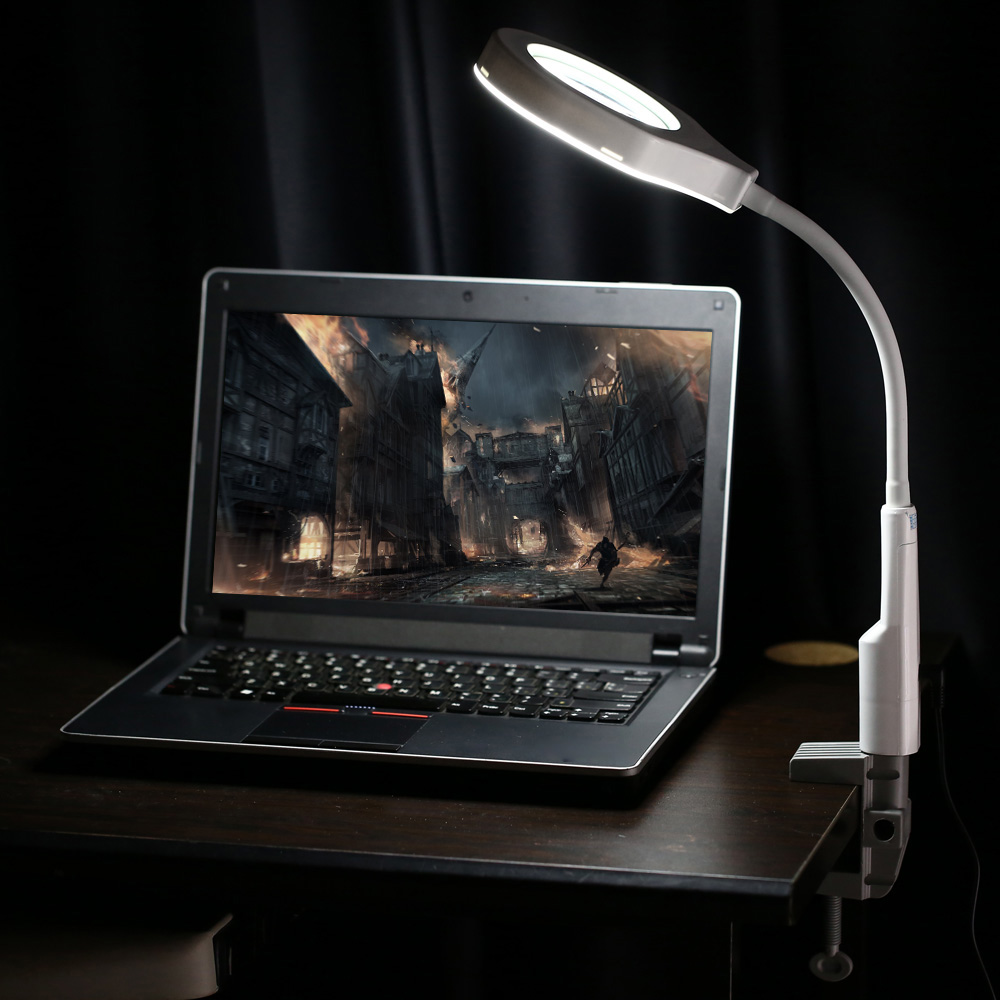 Hands-free Loupe Flexible Magnifying Glass with Light Versatile 2 in 1 Lighted Magnifier Desk Lamp with Clamp and Base Holder