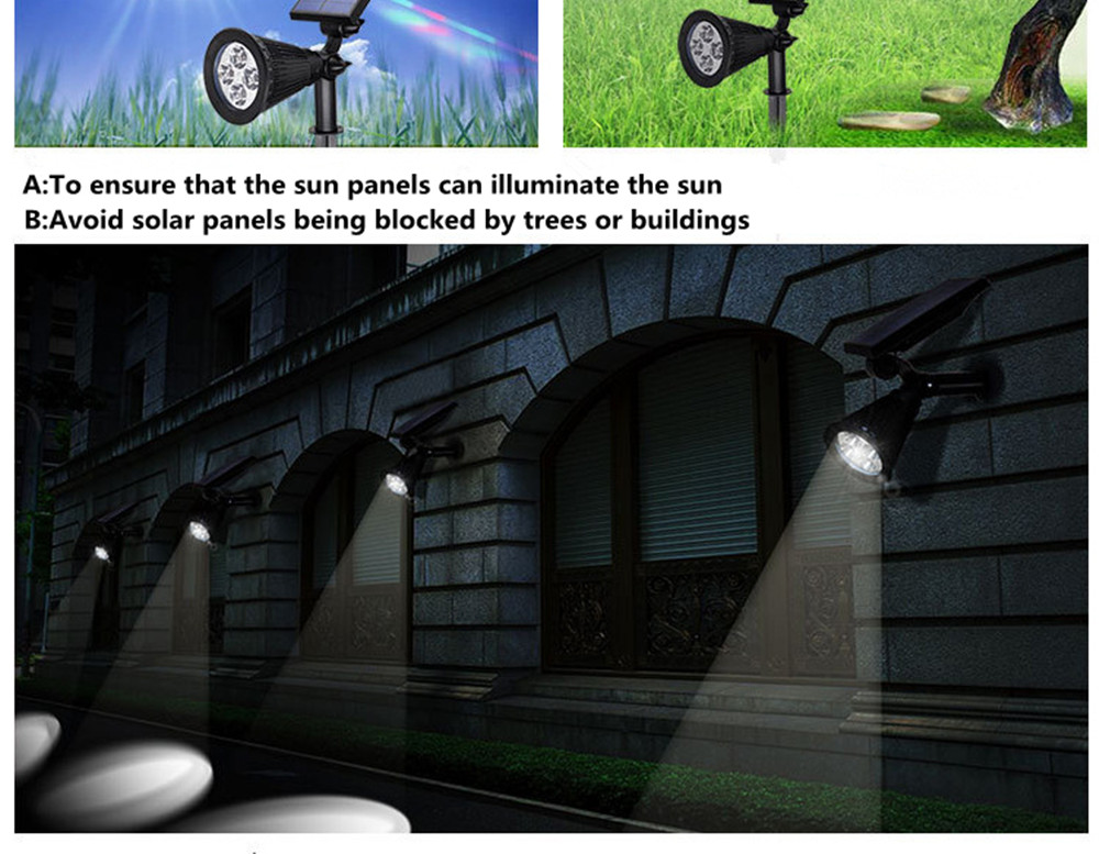 Solar Powered Garden Spotlight Christmas Light Outdoor for Landscaping Ground or Wall Mount led garden lamp