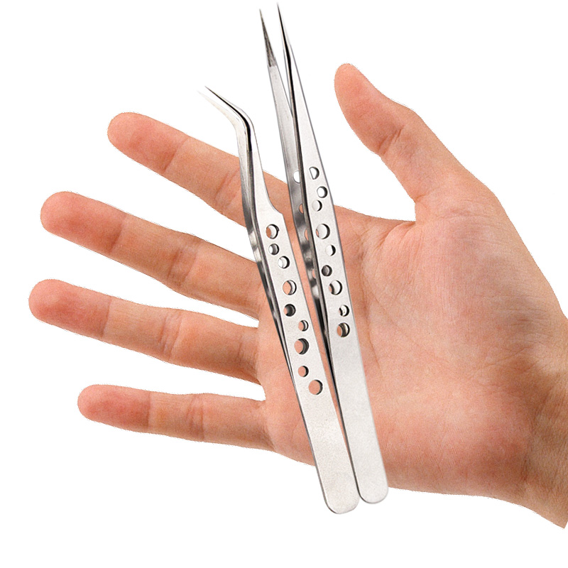 2pcs Tweezers Electronics Tweezers Set Kit Hard Thick Stainless Steel Anti-Skid Forceps Precision Repair Multi Tools