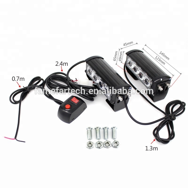2x 4 LED Car Police Strobe Flash Light Modes Auto Warning Light 8W High Power Caution Lamp Emergency hazard safety Fog flasher