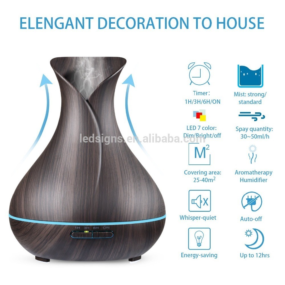 Hidly 400ml Ultrasonic wooden Essential Oil Aroma Diffuser With wood rose flower design