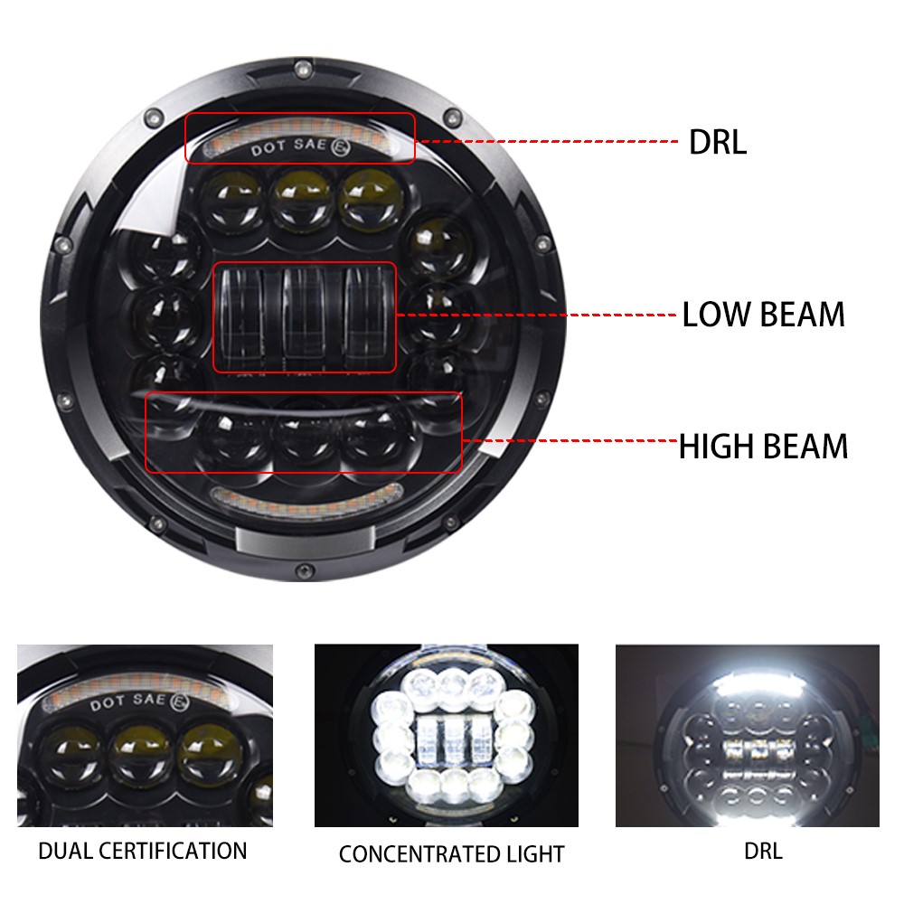 high brightness high/ low beam 12v led headlight 7inch round led headlight 7'' 75w led headlight 5D for wrangler