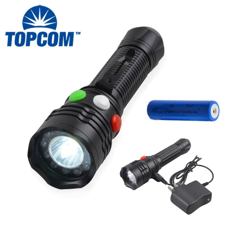 Aluminum Alloy LED Flashlight Magnetic Base Light 3 Color Signal Torch Light Rechargeable