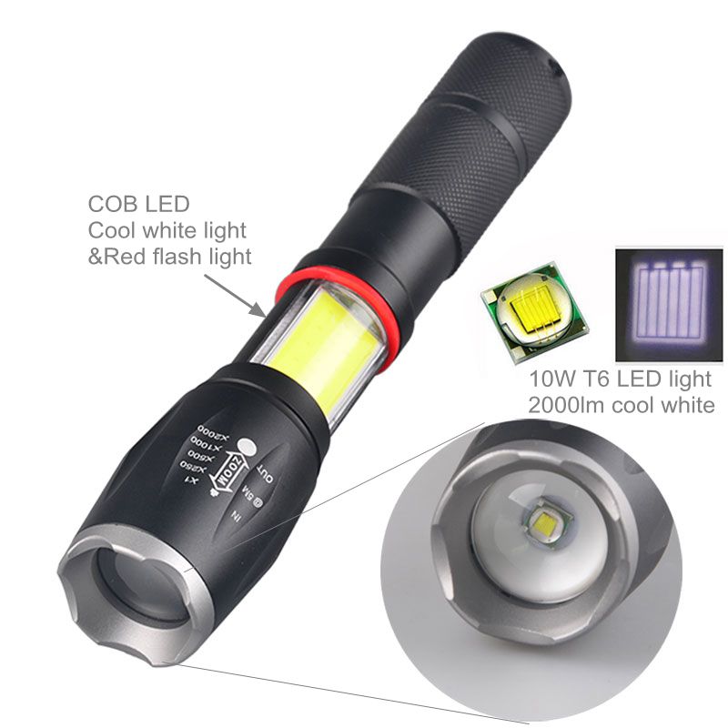 XML-T6 Super Bright Rechargeable COB Light Flashlight Magnetic Base Side Marker Light Flashlight for Emergency