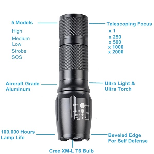 XM-L t6 zoom led torch 3000lm high power led focus torch