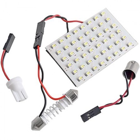 2 Set Light Panel 48 SMD LED+T10+BA9S+Festoon Bulb Adapter