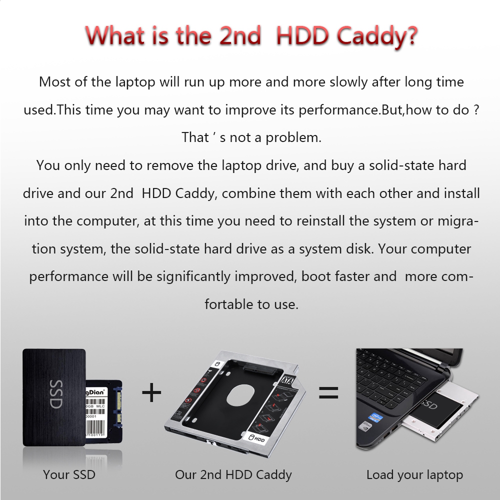 12.7mm Aluminum Metal Material 2nd HDD Caddy SATA To SATA 2.5 SSD HDD Case For Laptop ODD DVD/CD-ROM Optibay