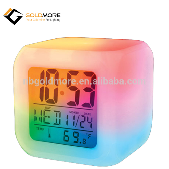 China Ningbo Factory 2018 promotion gift 7 color change led digital LCD alarm clock light ,multicolor