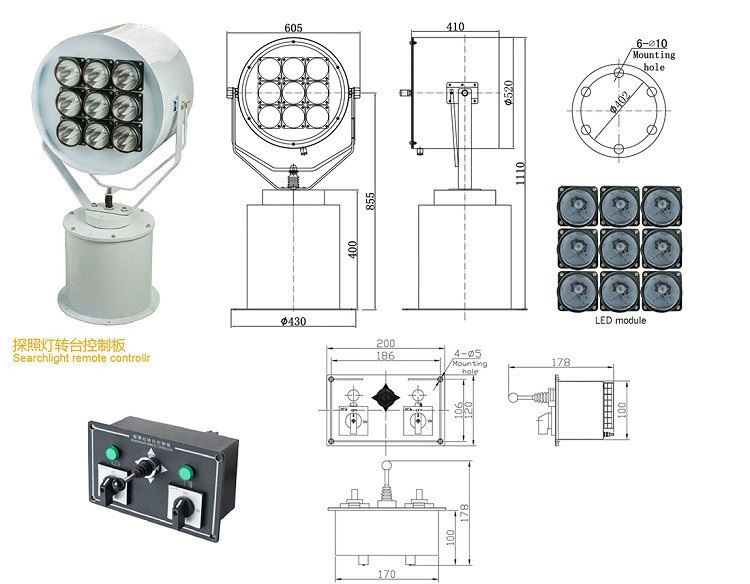 JVEF20-MLA marine long range search light 1750m LED remote control searchlight for sale