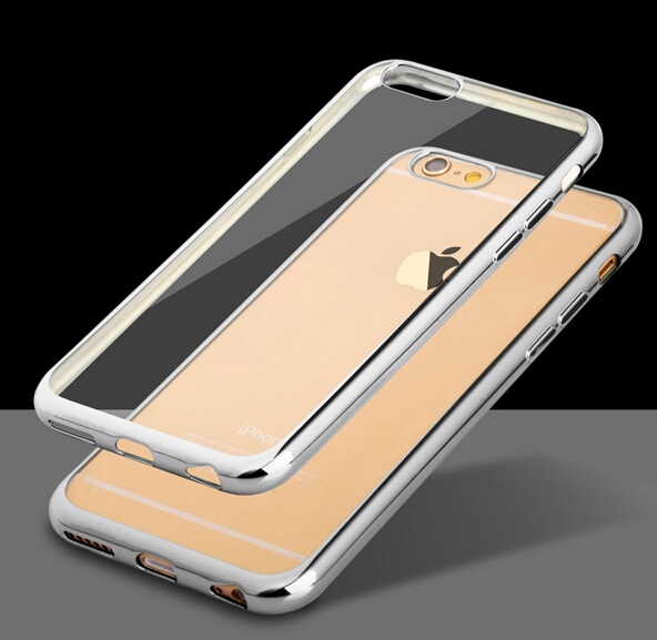 Luxury ultra slim Gold plating crystal clear tpu case for iphone 6s/6s plus transparent tpu soft phone cover for iphone 4s/5s