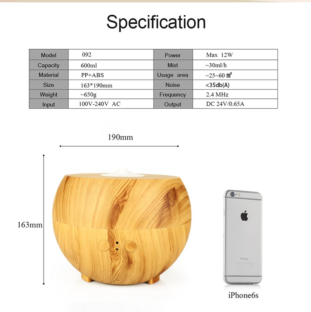 600ml Wood Grain Essential Oil Diffuser, Beauty Products Set with Colorful LED Light for Humidification, Purification