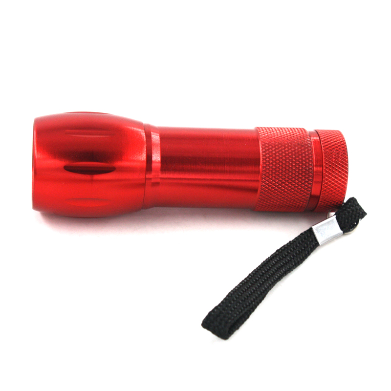 Aluminium alloy red torch battery operated 9 LED mini flashlight for emergency outdoor