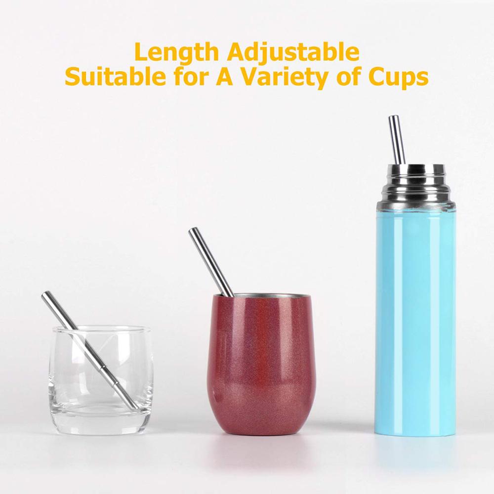 Reusable Collapsible Straws Telescopic Metal Drinking Straws Two Pack with 2 Case Keychain Clips Collapsible Metal brush