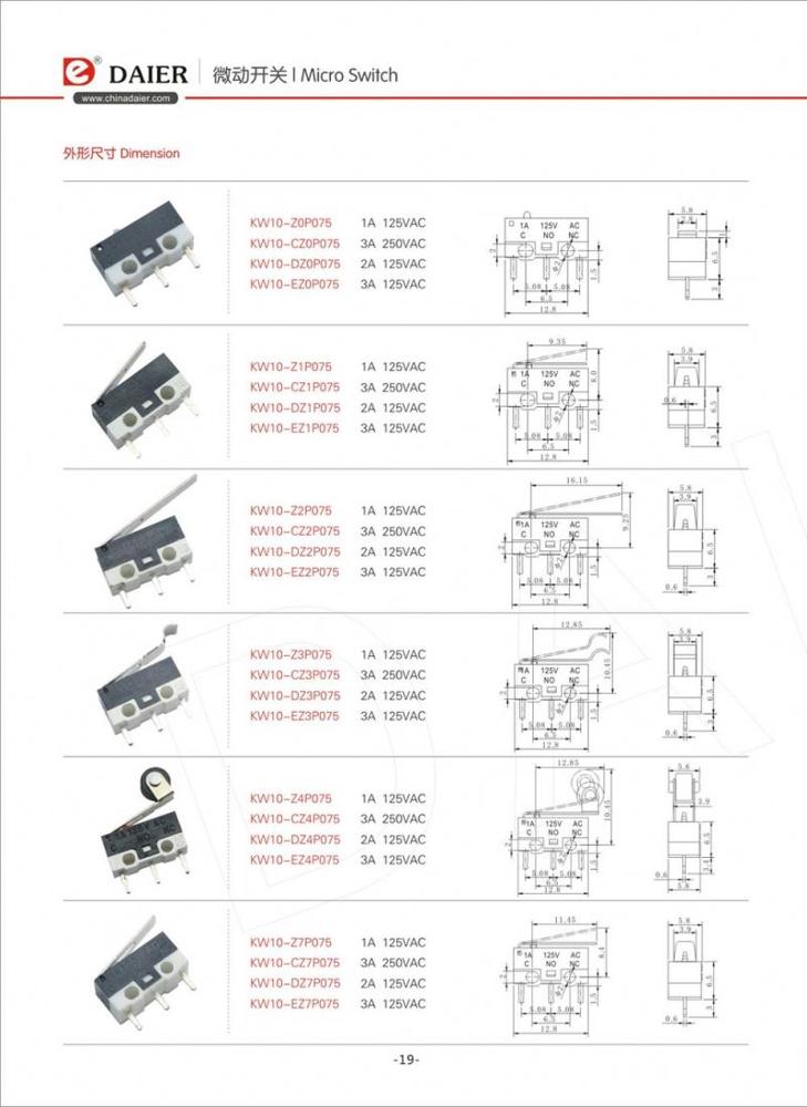1A 125VAC SPDT 3 Pin Momentary ON 2 Way Micro Switch 15V
