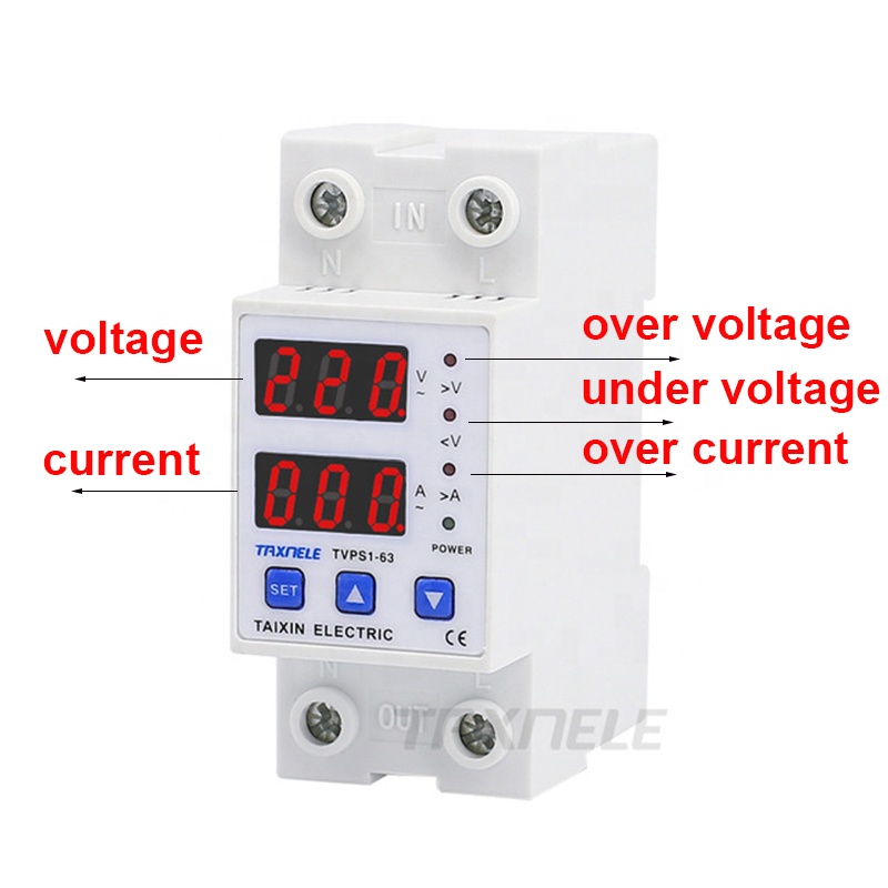 63A 230V 110V Din rail adjustable over under voltage protector device protective relay Digital current voltage protector