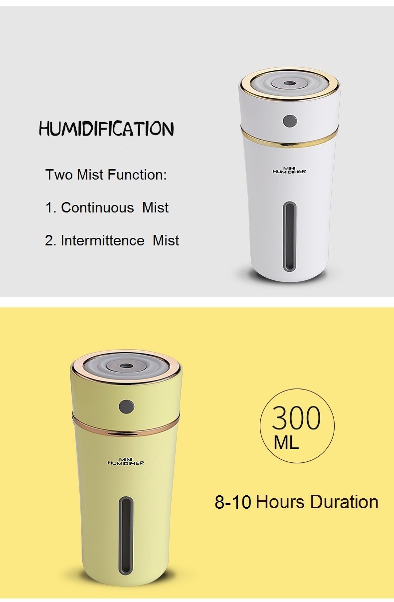 Wireless Power Cool Mist Travel Humidifier, Love Heart Cup Colorful Moon Light Humidifier with Battery  for home office hotel