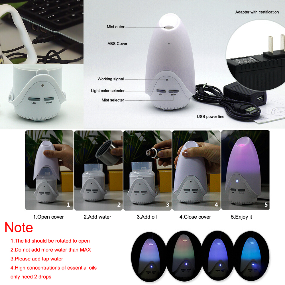 USB Aromatherapy Essential Oil Diffuser 50ML Portable Cool Mist Ultrasonic Air Humidifier