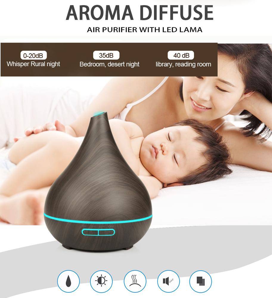 400ml Dark Wood Grain Essential Oil Diffuser for Home, Wedding, Hotel, Serene House Ultrasonic Aroma Diffuser