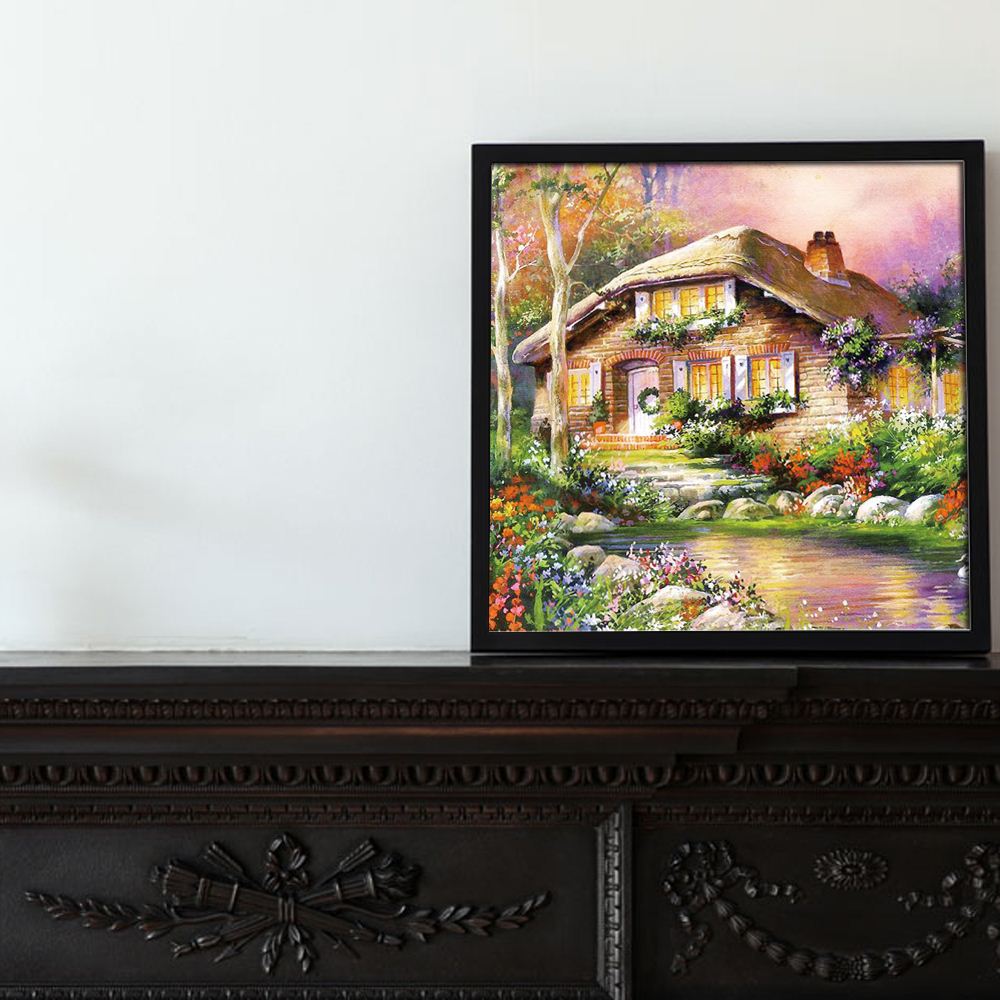 DIY 5D Diamond Painting Rhinestones Crystal Needlework Diamond Embroidery Full Rural Cottage River Decoration Cross-Stitch