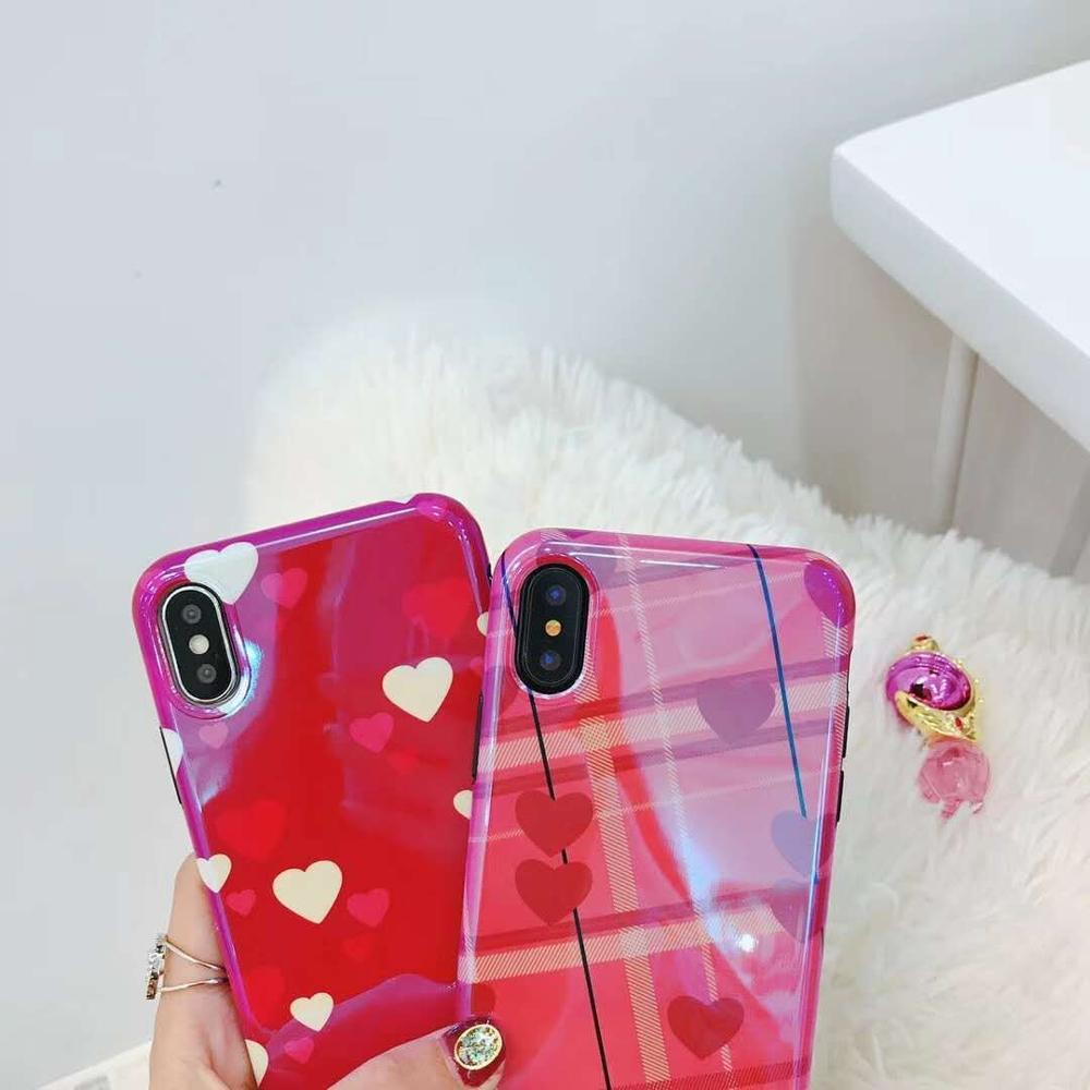 Red IMD Mobile Phone Case with Love Heart Pattern for iPhone XR XS max for iPhone 8 Plus Silicone Case