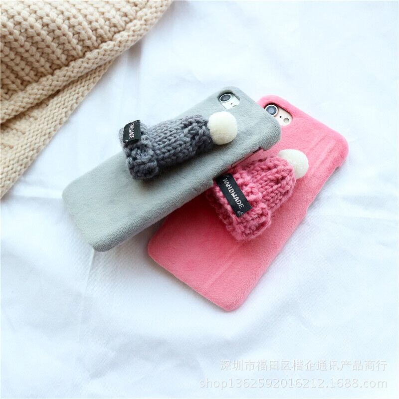 Cute Flannel Lint 3D Christmas Knitted Hat Cell Phone Case for Apple iPhone 7 8 plus for iPhone 6 Hard Protective Case