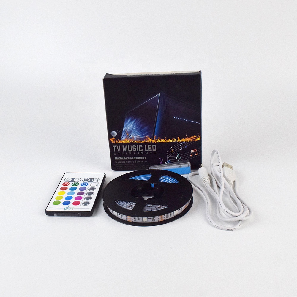 New Arrival TV Music LED Strip Lights Kit 5050 RGB IP65 2M 60Leds With 24Key Remote