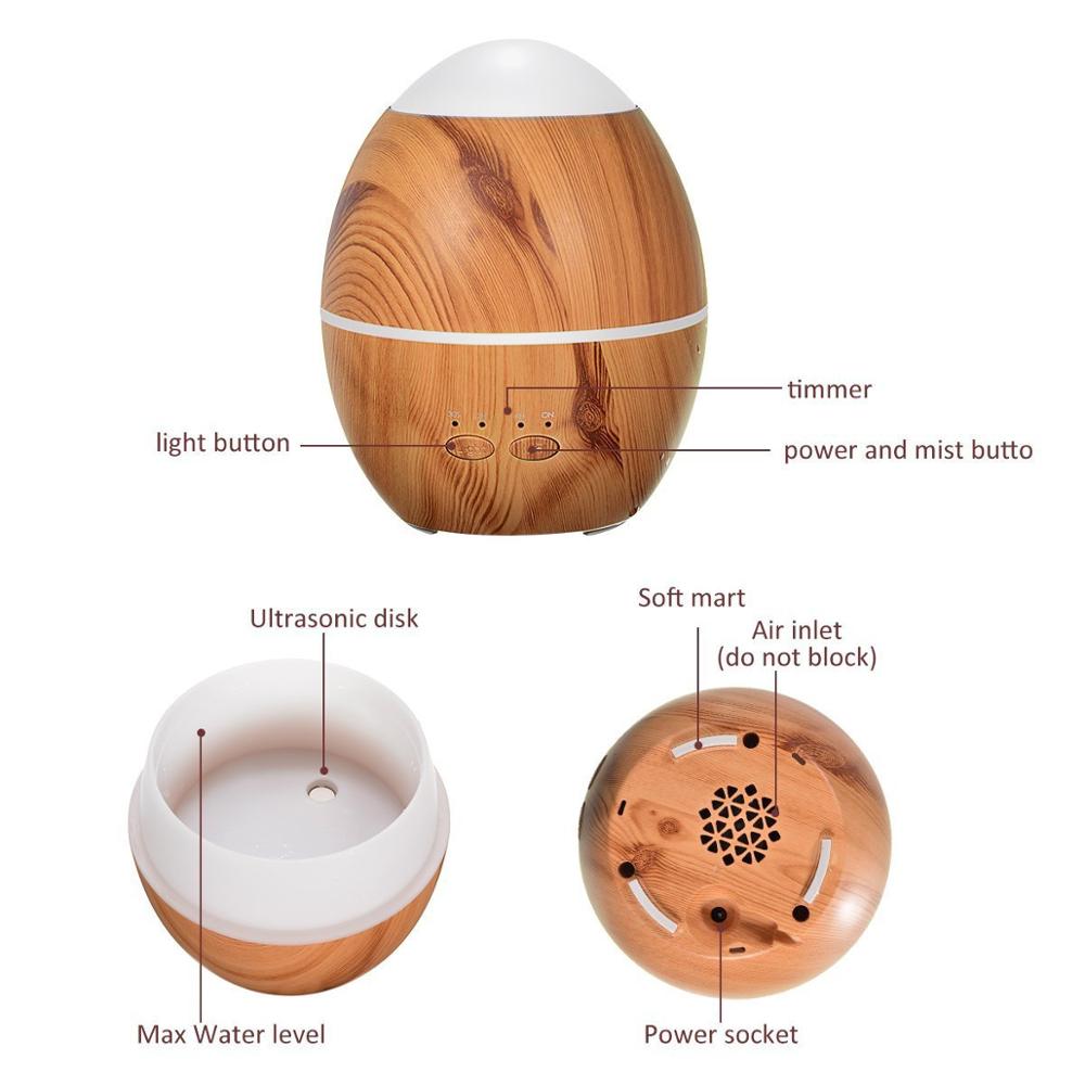 300ml Wood Grain Egg-Shaped Air Humidifier Ultrasonic Aroma Diffuser with Colorful LED lights for Healthcare and Beauty Salon