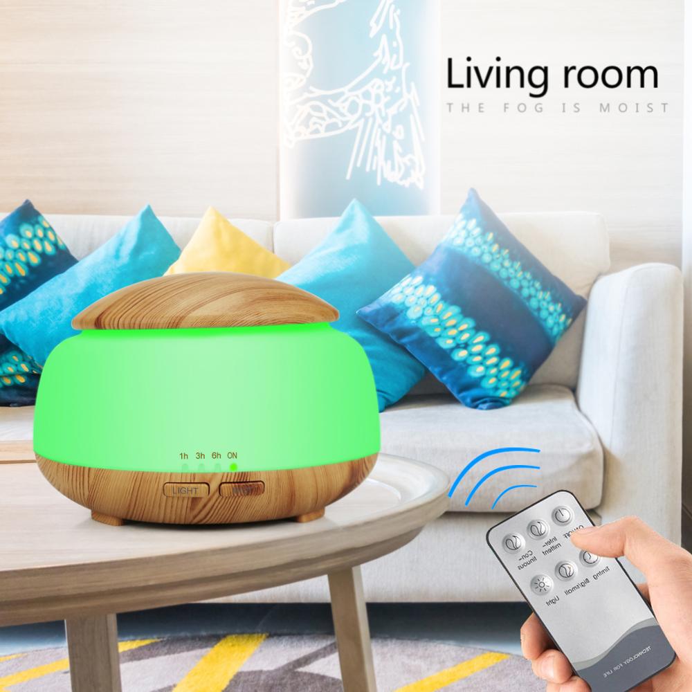 Remote Control 300ml Dark Wood Grain Ultrasonic Aroma Diffuser with Timer, Warm Colorful LED Light, Ultra Quiet Features