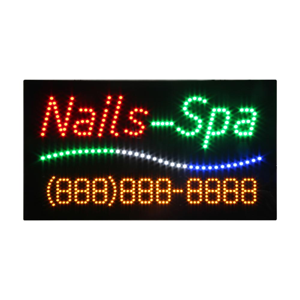 Hot Sale Big 17*31 Inch  Nails-SPA LED Open Business Advertising Displays, Programmable Lighted Signs for Nails &Spa Shop