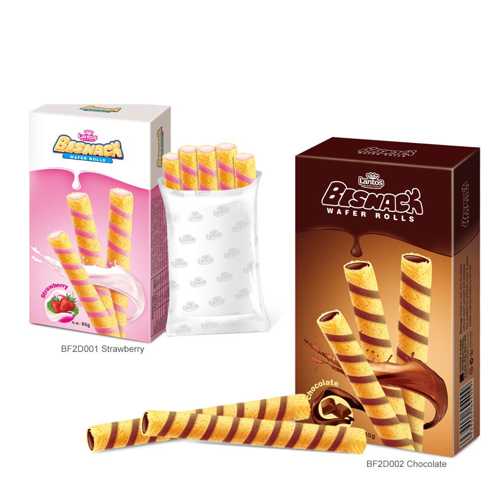 Wafer Rolls Bisnack in Chocolate flavor, strawberry flavor