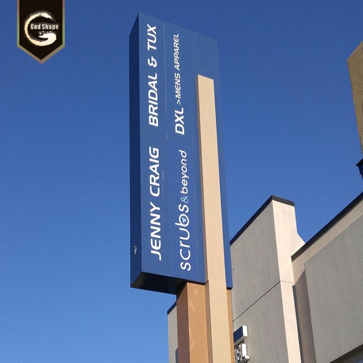 Outdoor aluminium two poles double side display illuminated monument pylon sign advertising illuminate pylon sign